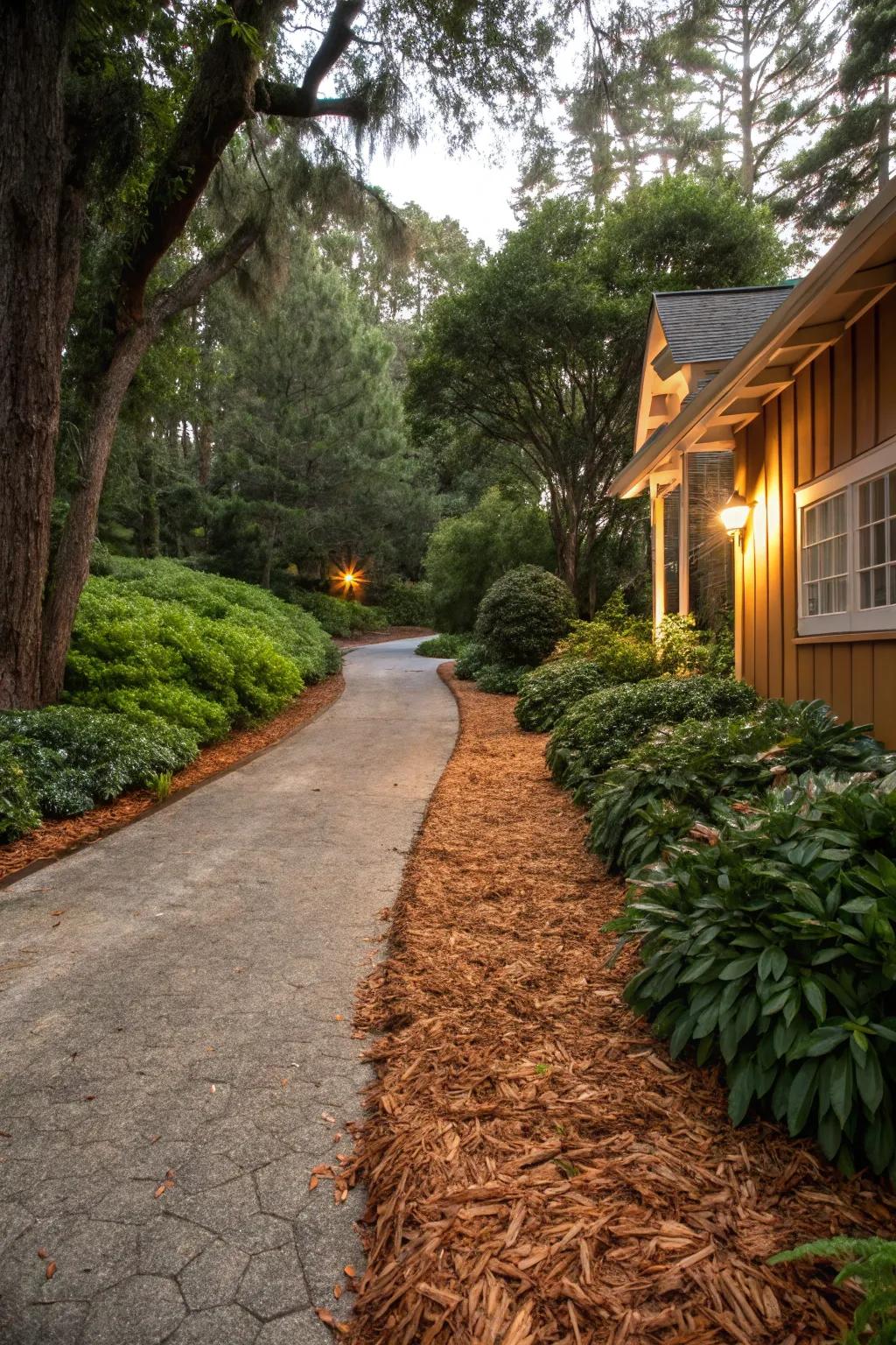 Cedar mulch offers a cost-effective and aromatic driveway solution.