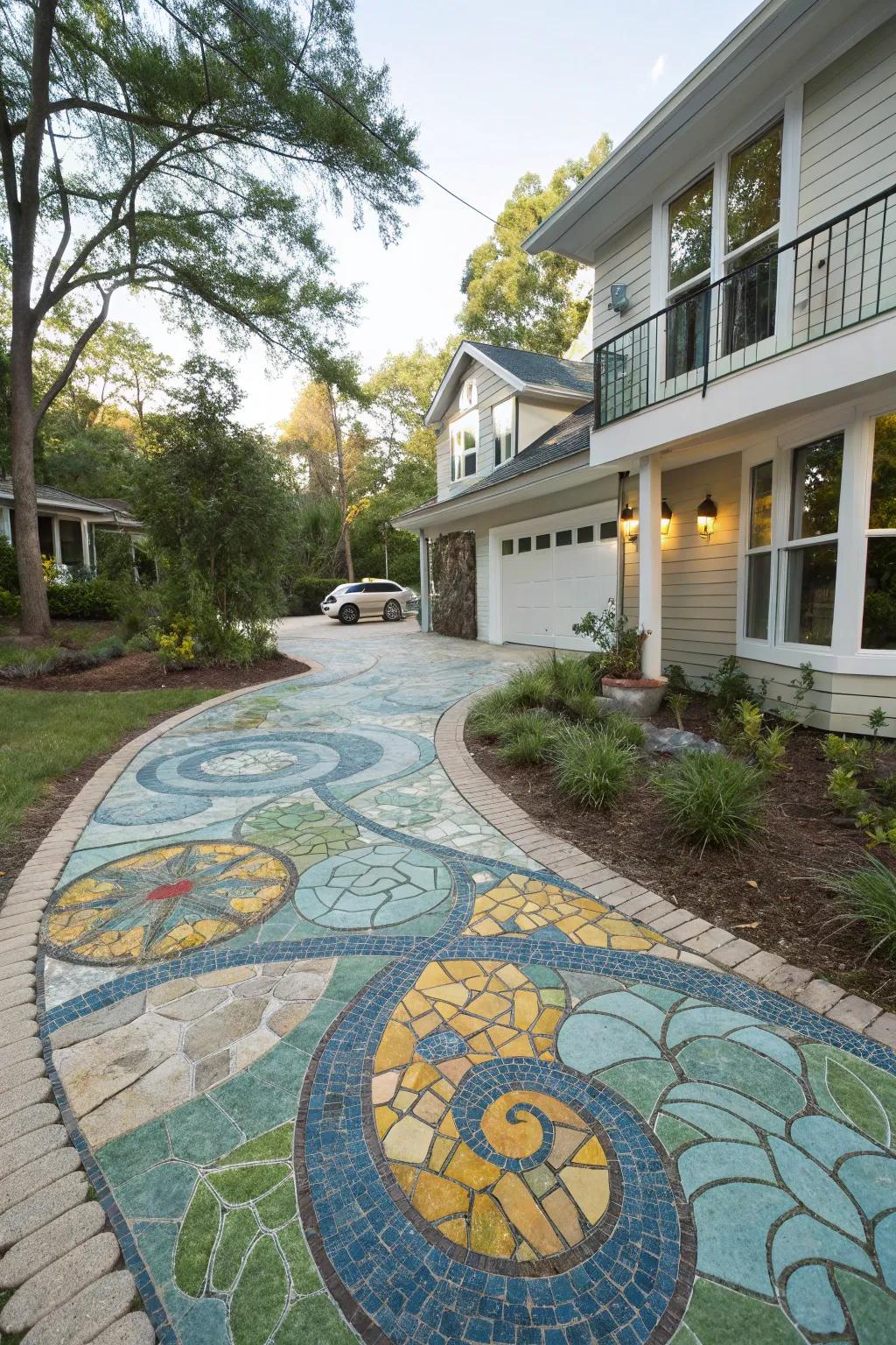 Mosaic stones make your driveway a piece of art.