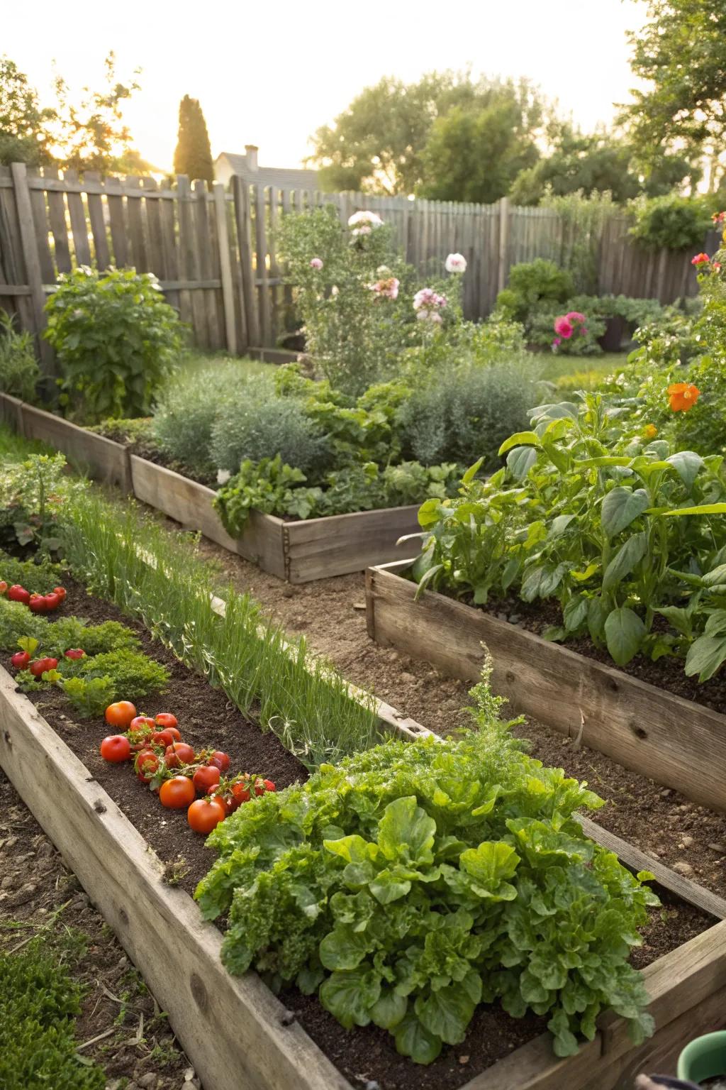 Companion planting with fragrant herbs deterring critters.