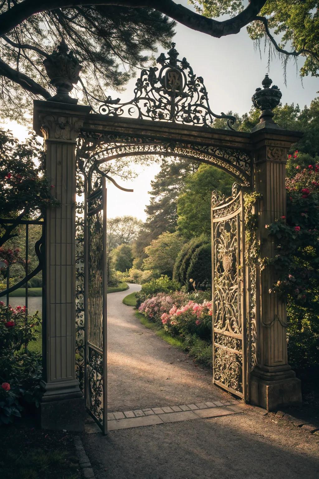 Decorative gates add mystery and intrigue to garden entrances.