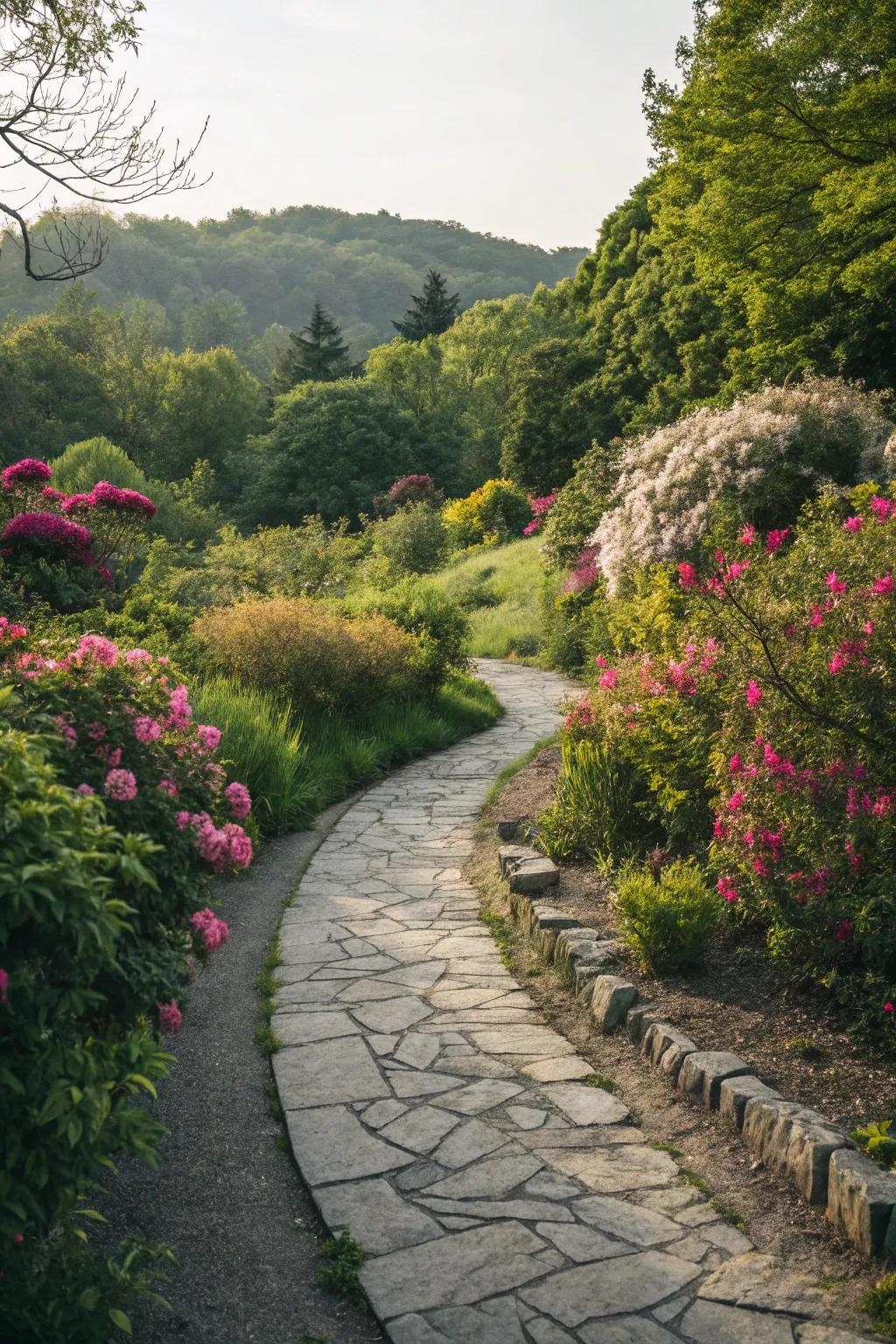 Stone paths create a journey through your magical garden.