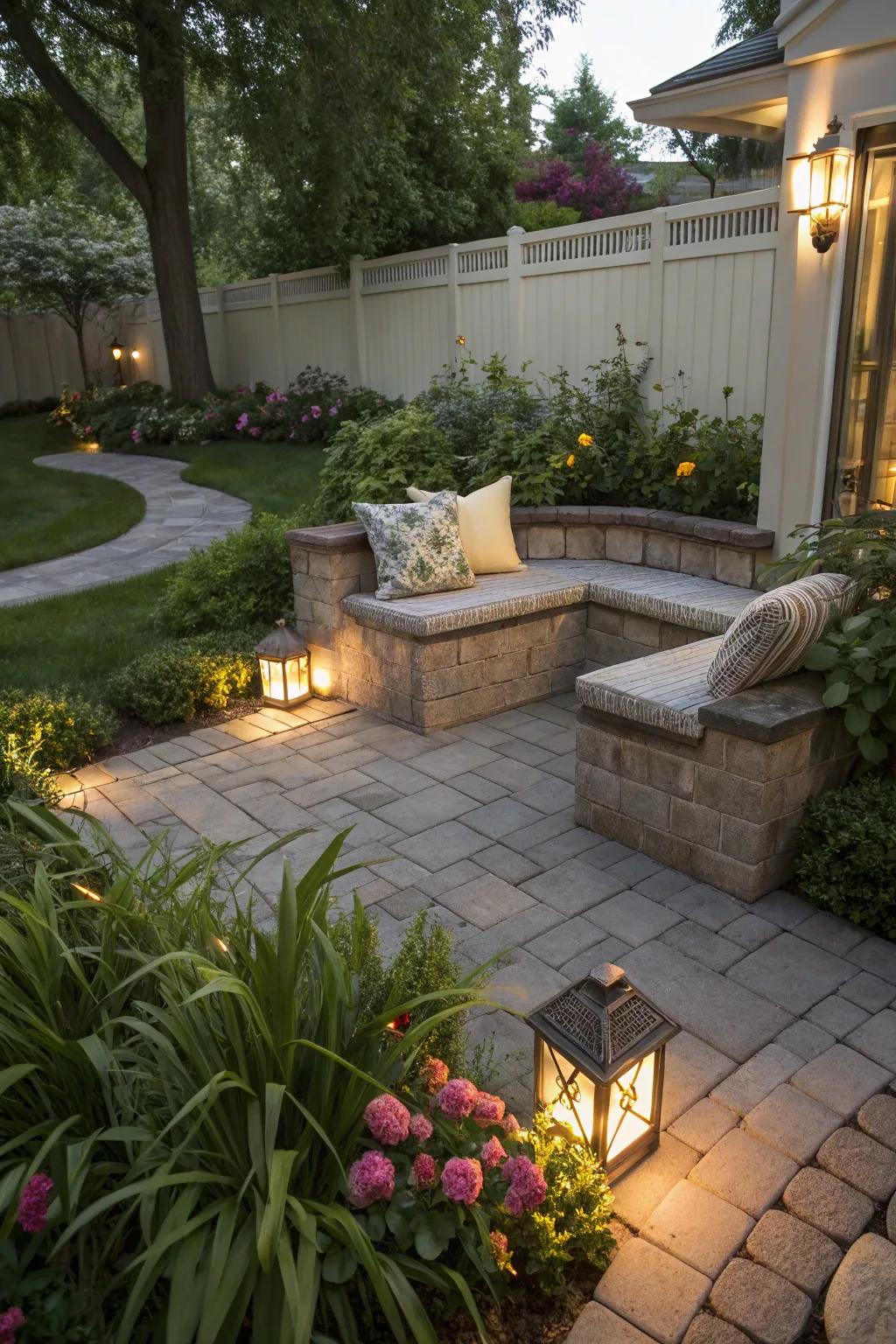 Create a cozy seating nook with pavers.