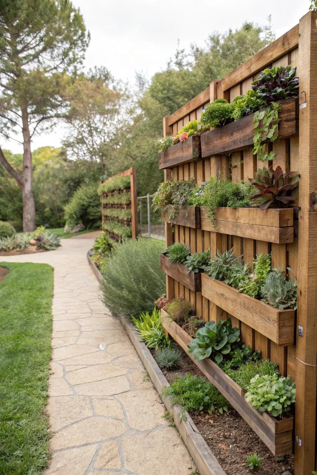 Vertical gardens transform fences into lush, living walls.