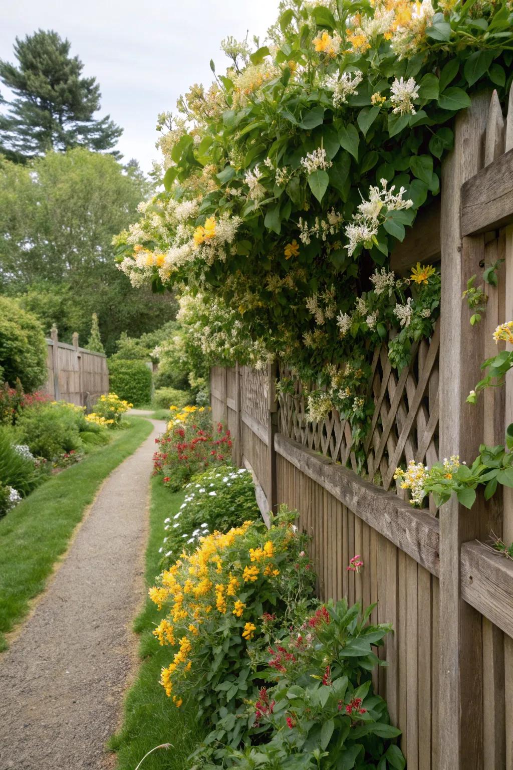 Climbing plants add fragrance and charm to fences.
