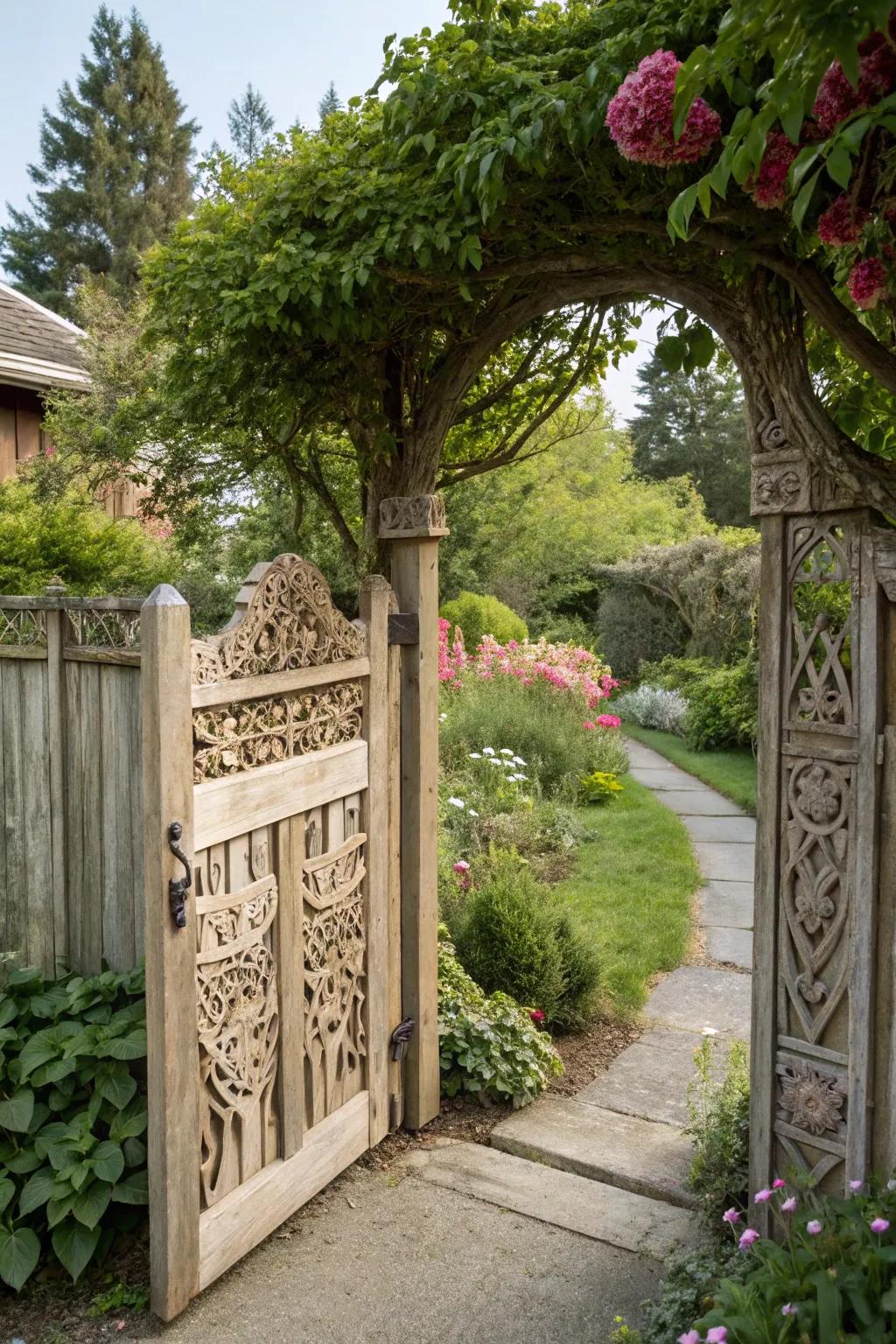A decorative gate adds charm and intrigue to your garden.