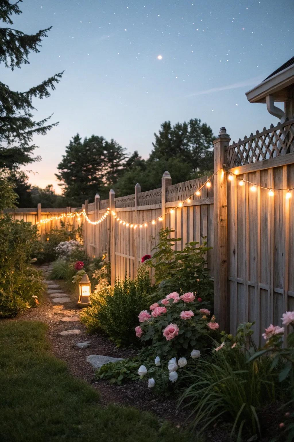 Lighting adds a magical touch to your garden fence.