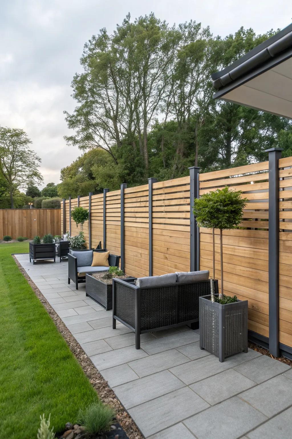 Mixed materials blend textures for a unique fence design.