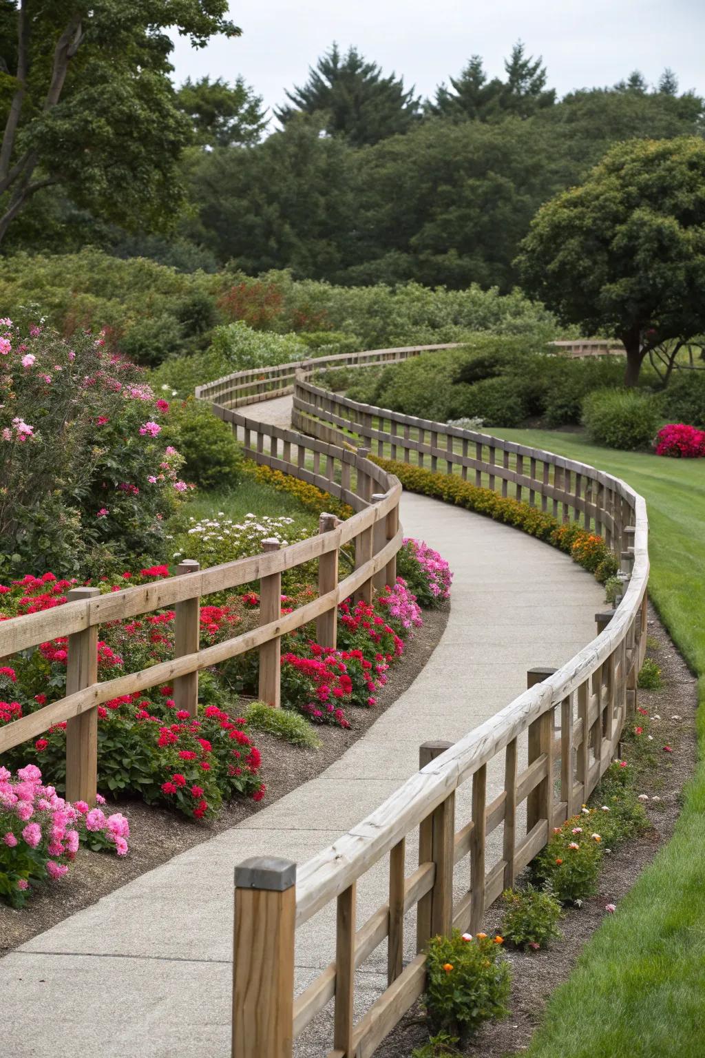 Curved fences add an elegant flow to garden spaces.