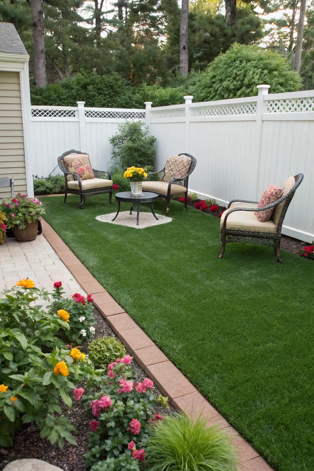 Artificial grass provides a year-round green lawn without the upkeep.