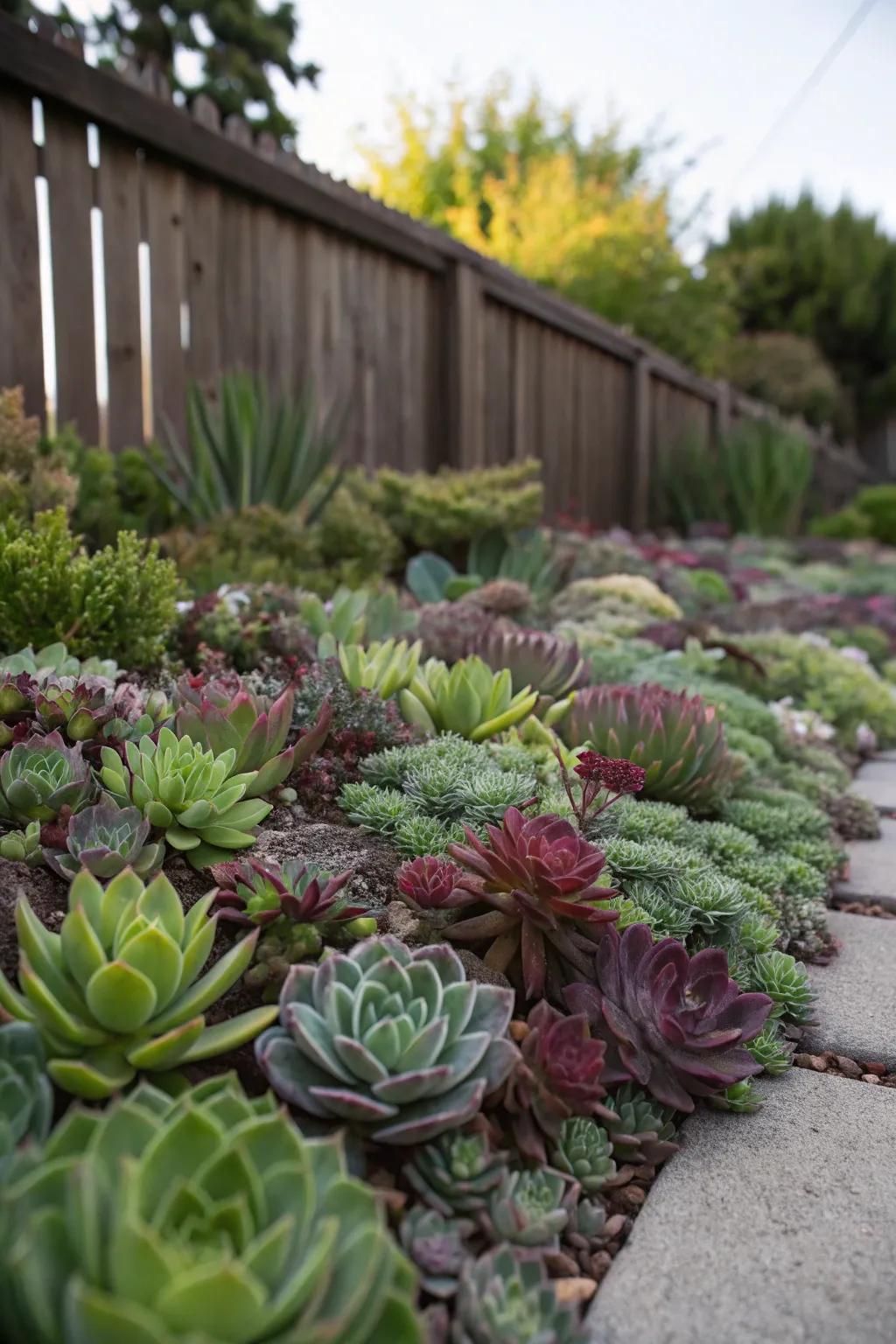 Succulent carpets offer a modern and low-maintenance ground cover.