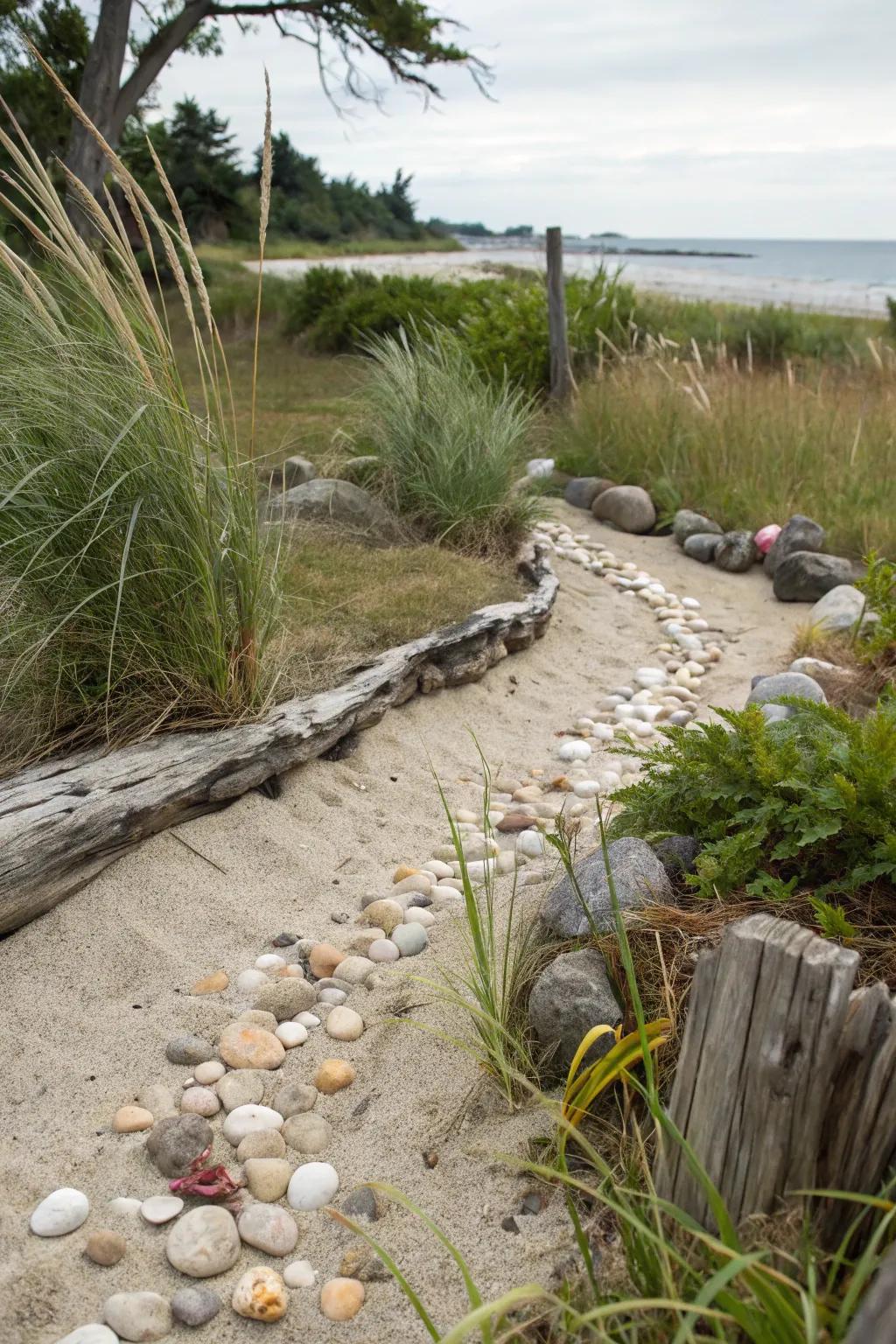 A sand and seashell mix brings a touch of the coast to your garden.