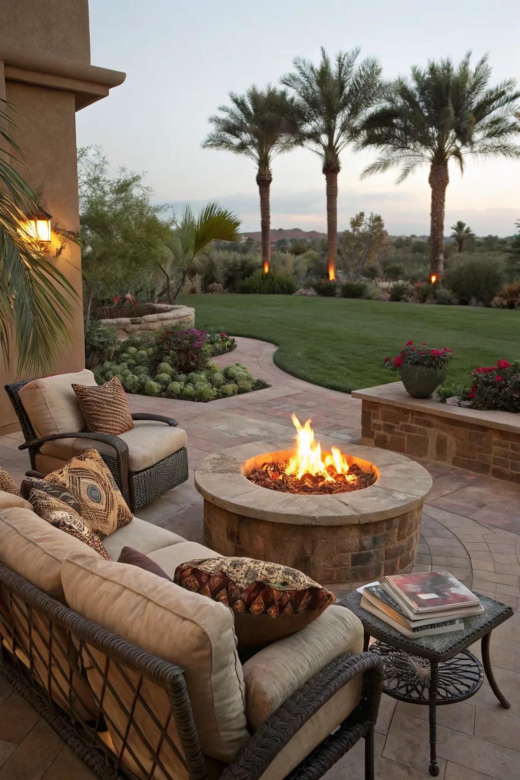 A fire pit brings warmth and a focal point to any patio.