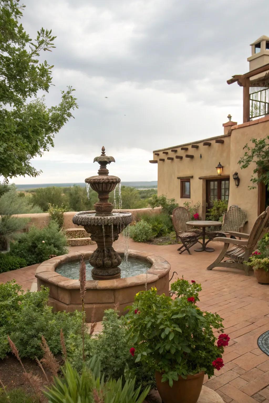 A water feature adds serenity and elegance.