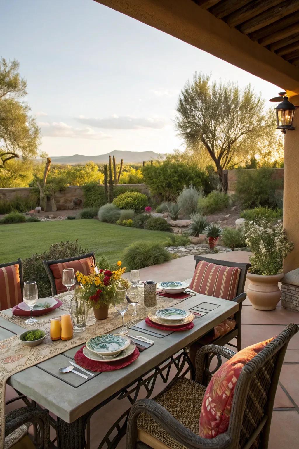 Dining outdoors is both a delight and a luxury.