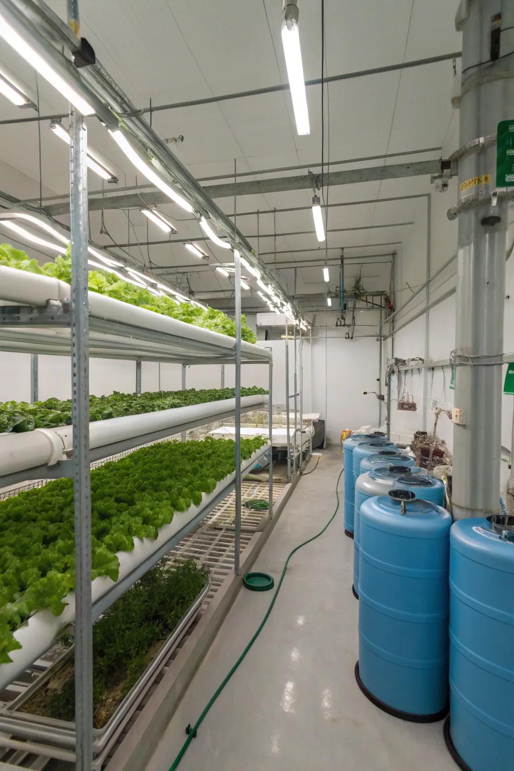 Water recycling: sustainable hydration for underground farms.