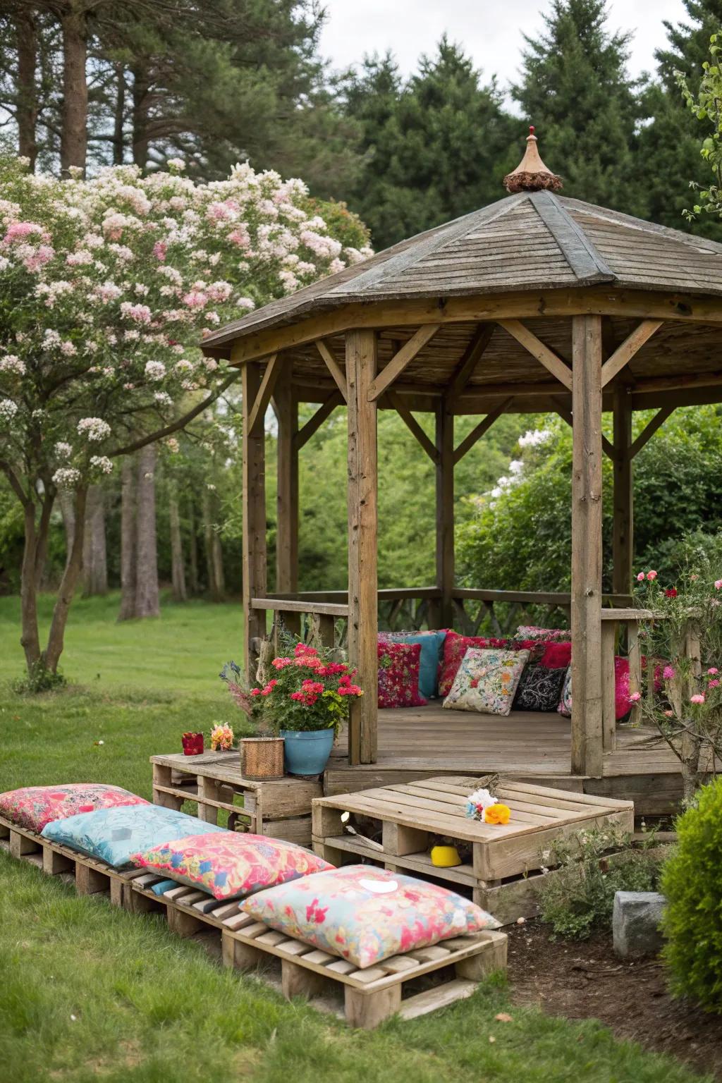 DIY pallet seating is both affordable and charming.