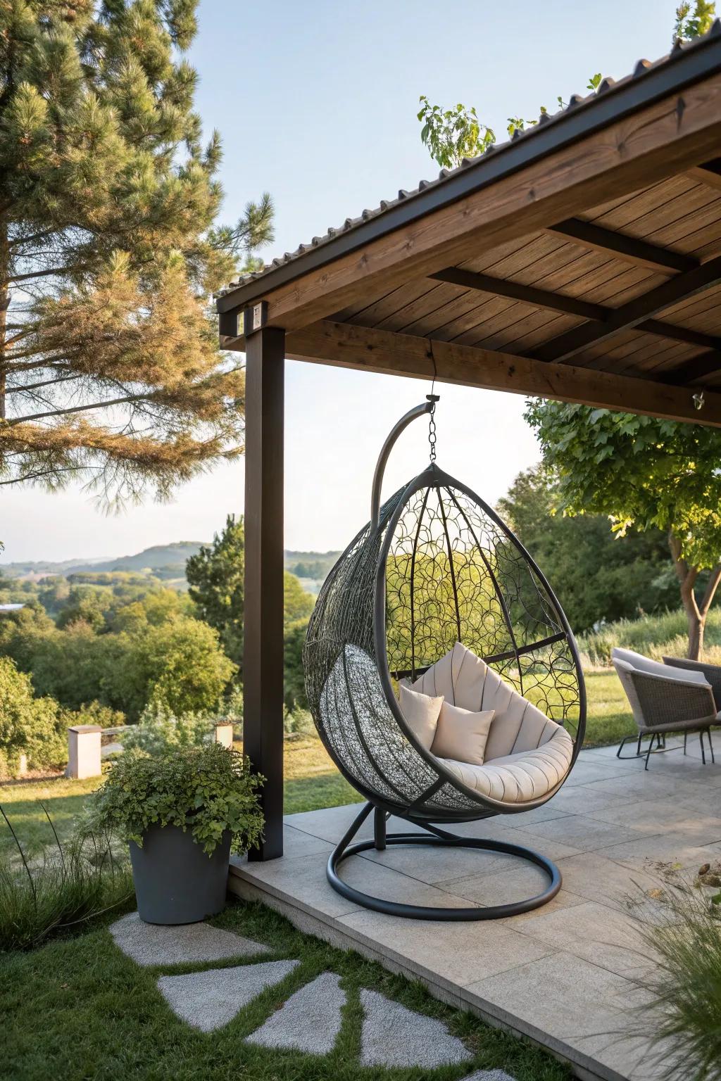 Hanging egg chairs bring a modern edge to your space.