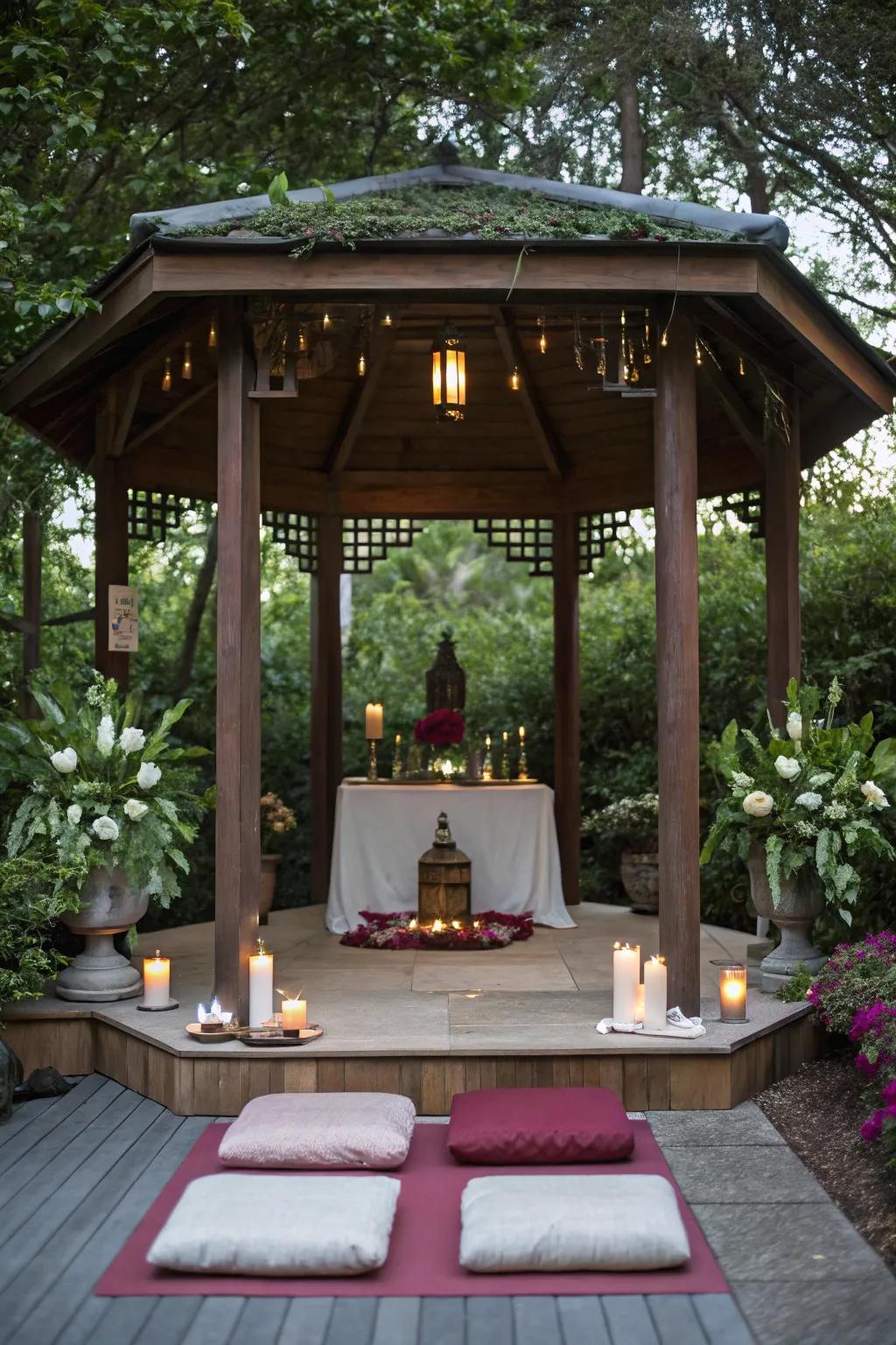 Meditation cushions bring tranquility to your gazebo.
