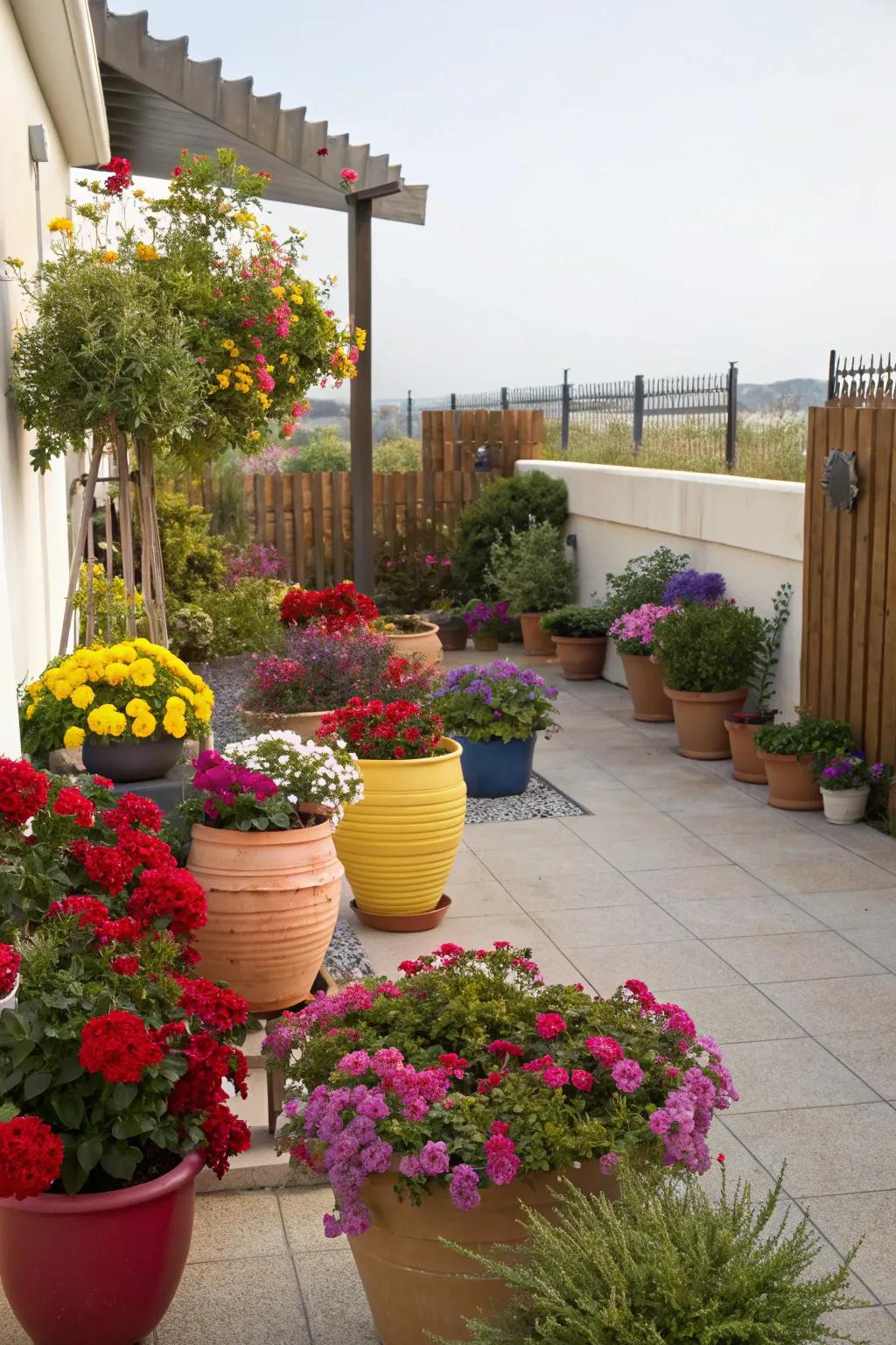 Potted plants offer versatile decoration for patios.