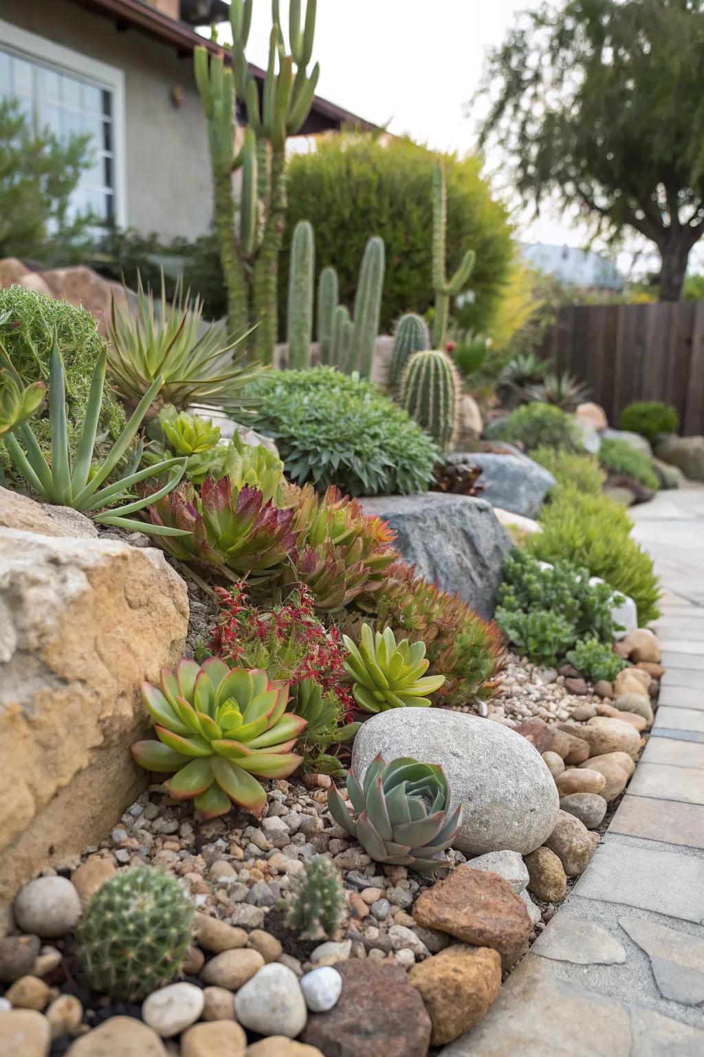 Rock gardens provide a serene, low-maintenance landscape option.