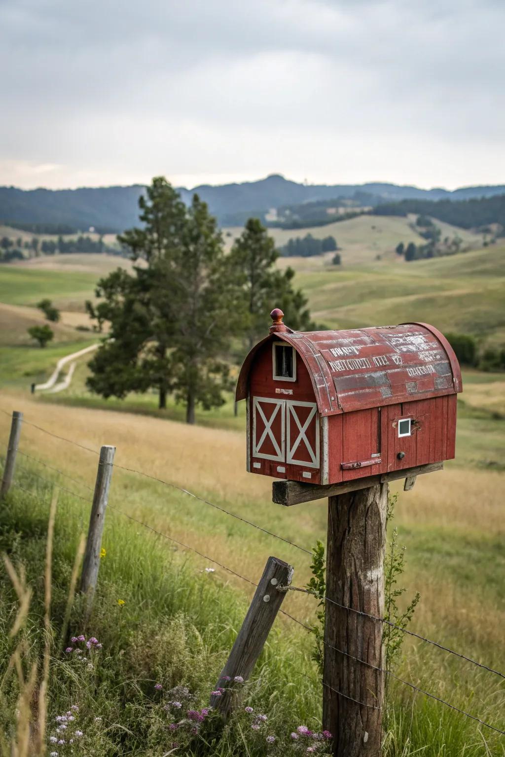 A barn-inspired mailbox that embodies the spirit of rural living.
