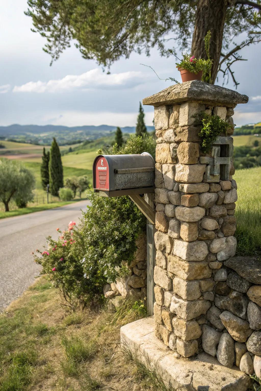 A natural stone mailbox that harmonizes with the rural environment.