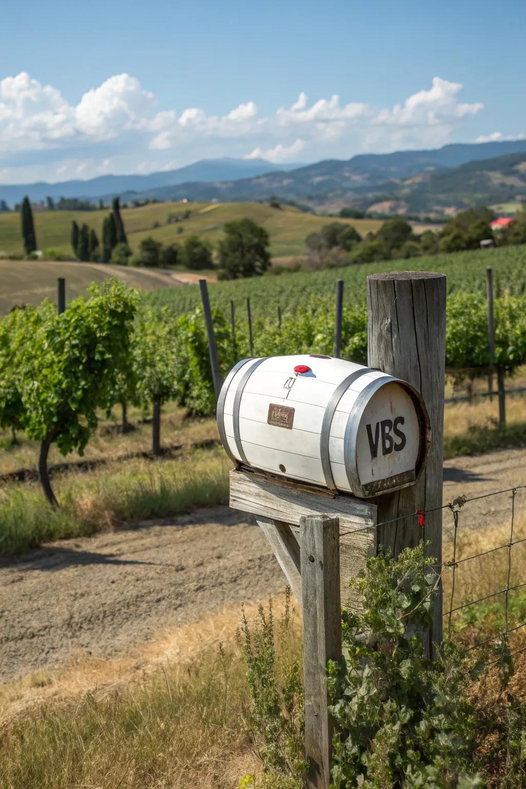 A wine barrel mailbox offering a rustic and elegant appeal.