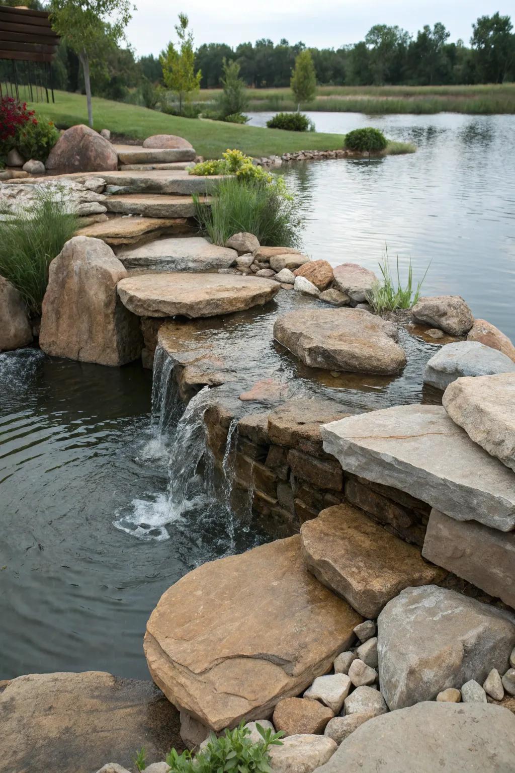 A creative rock formation around a spillway.