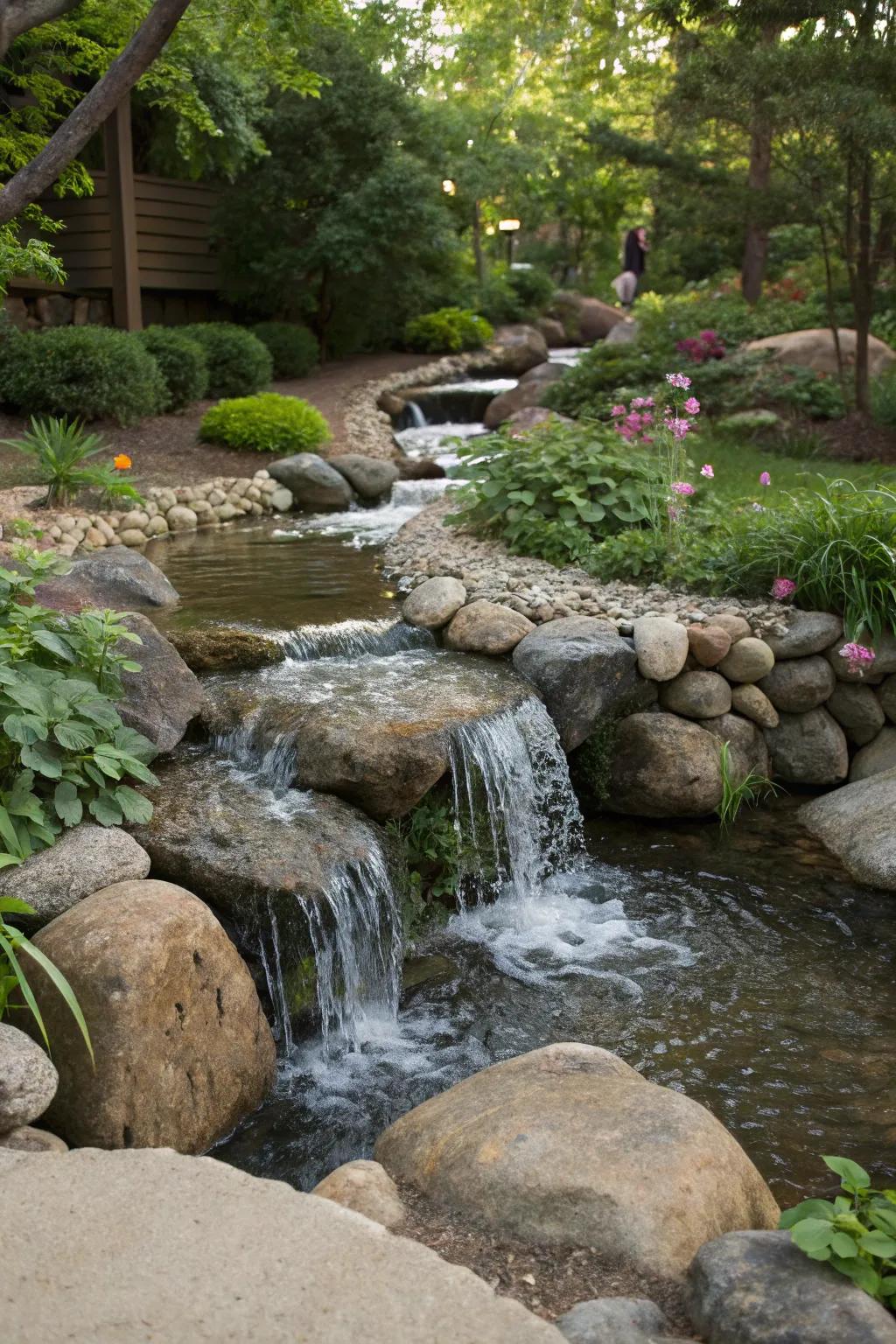 A calming spillway with a gentle stream effect.