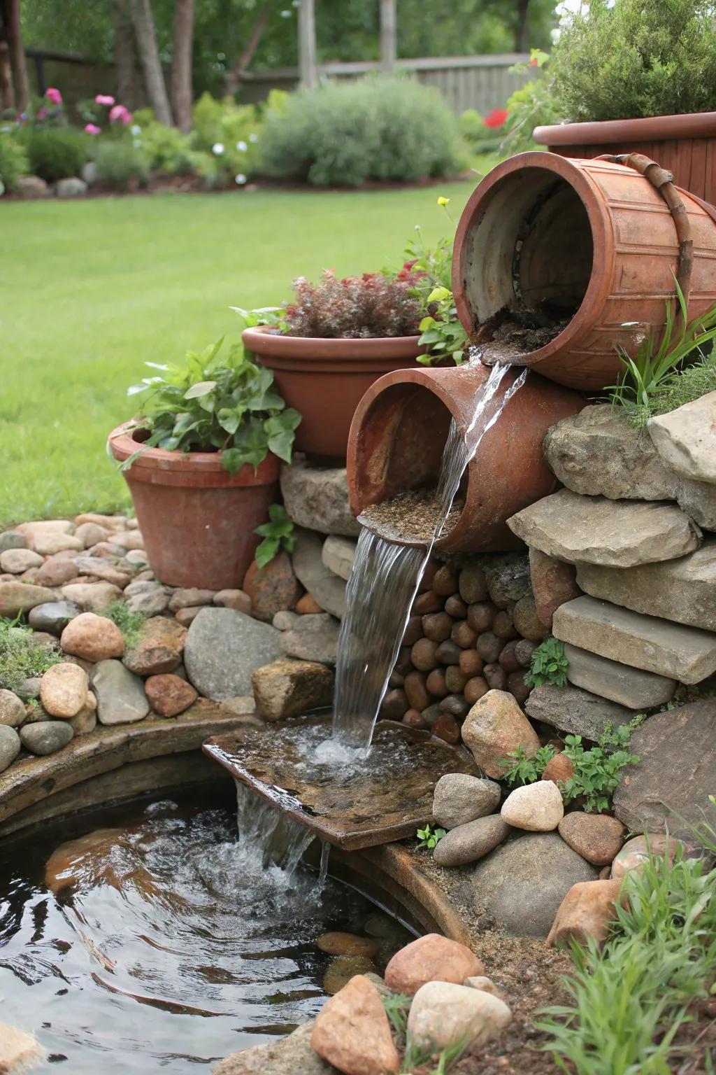 A creative DIY spillway using recycled materials.