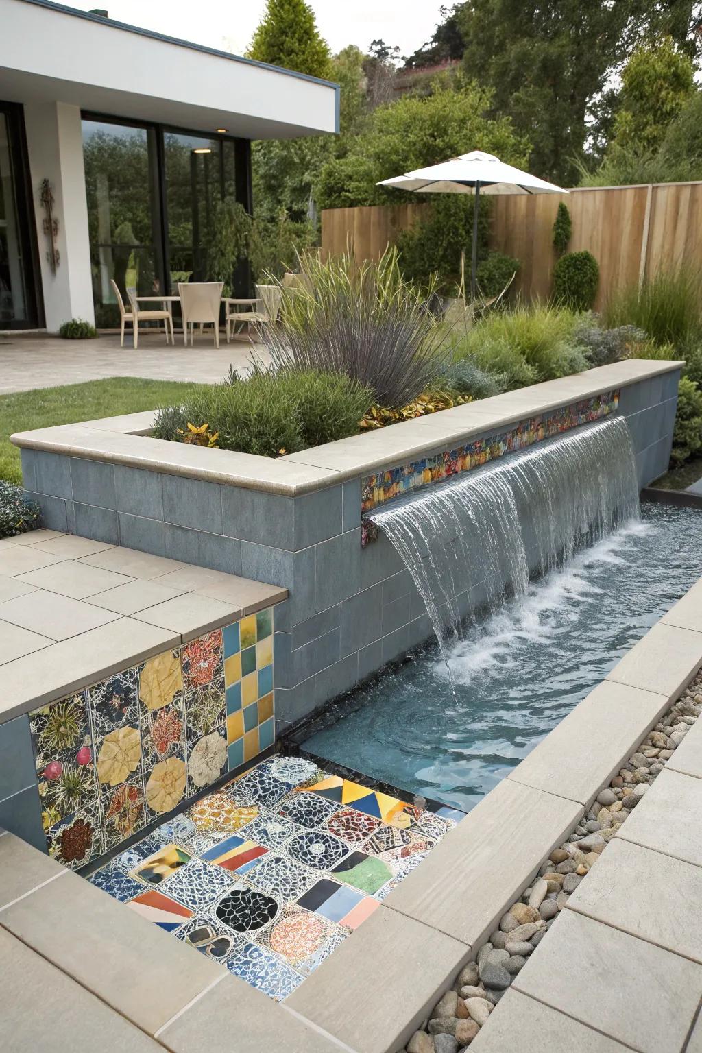 A spillway with an artistic tile cover.