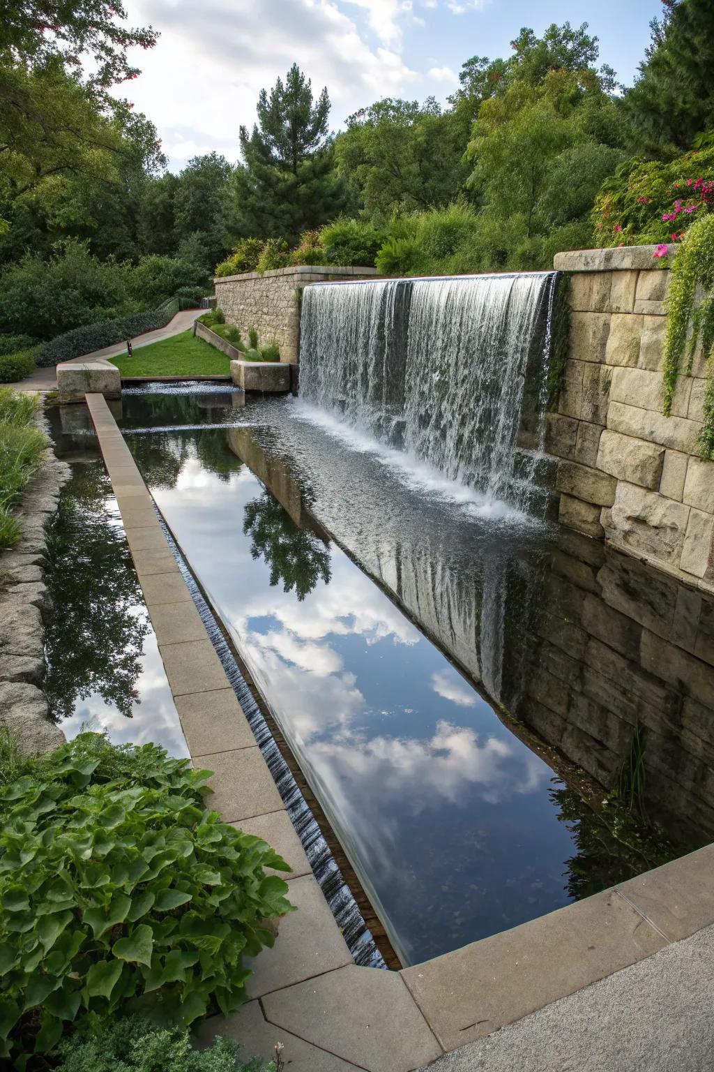 A spillway enhanced by a reflective mirror.
