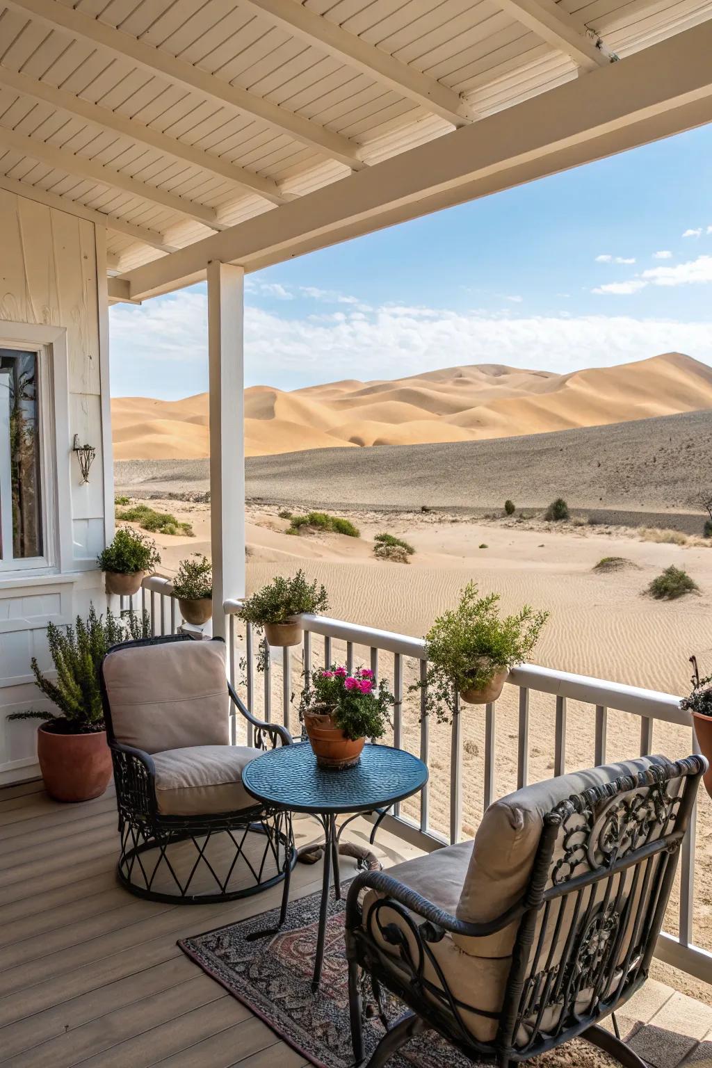 A cozy seating area perfect for morning coffee on an Arizona porch.