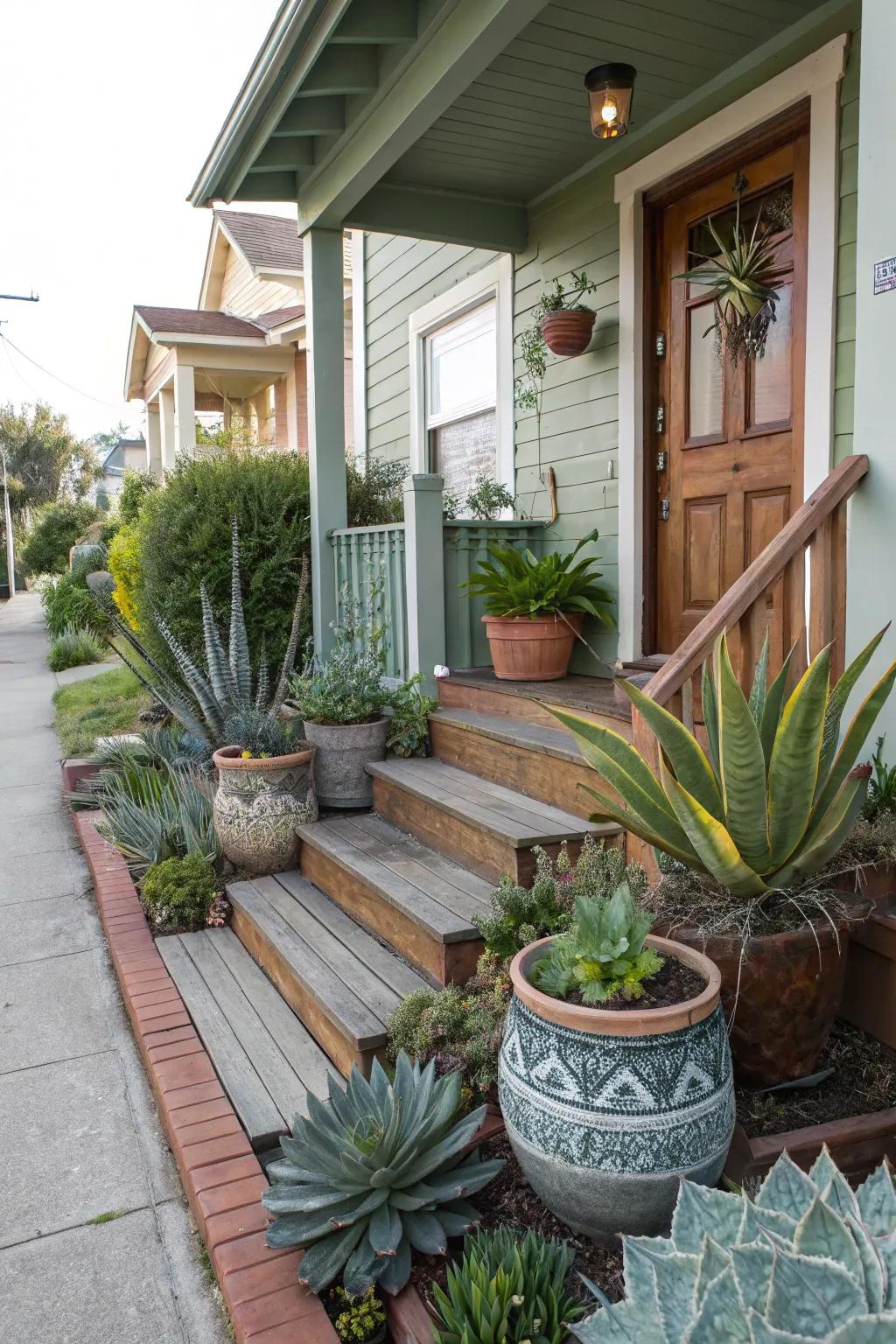 Desert-friendly plants bring life to an Arizona front porch.