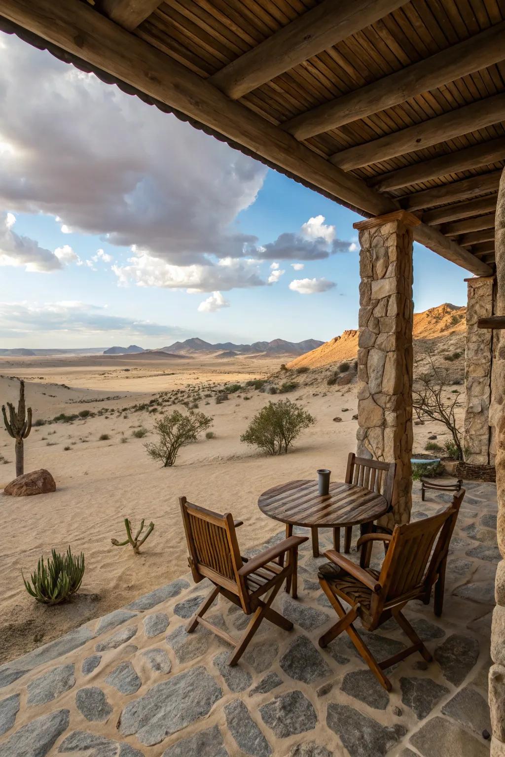 Natural materials create harmony with the desert setting.