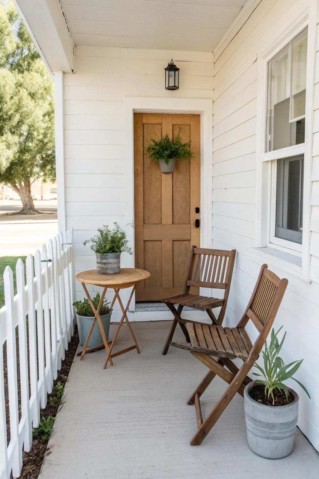 A minimalist porch offers a serene and uncluttered space.