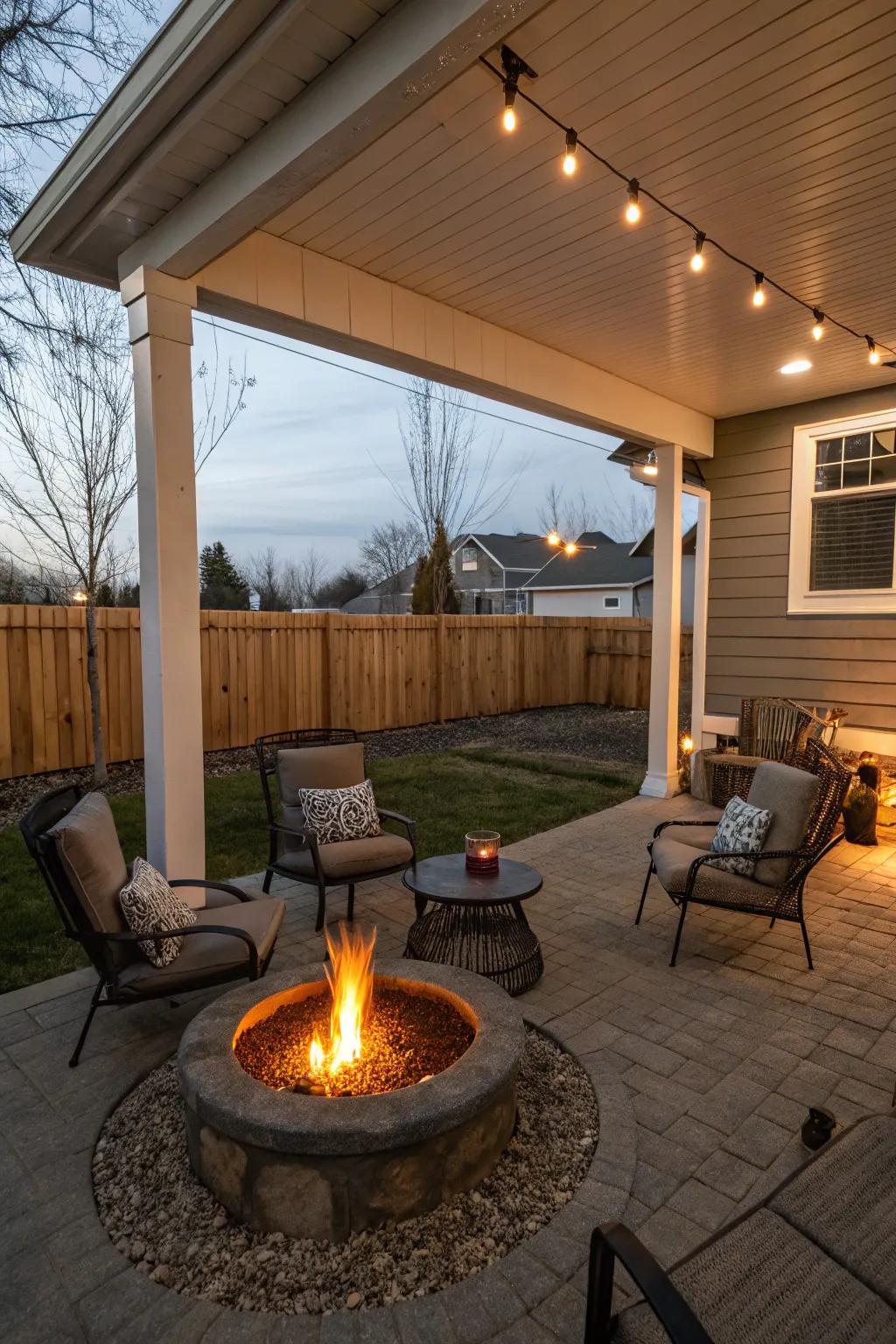 A fire feature brings warmth and charm to an Arizona porch.