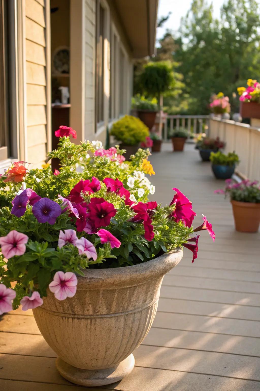 Petunias add a pop of color to any sunny front porch.
