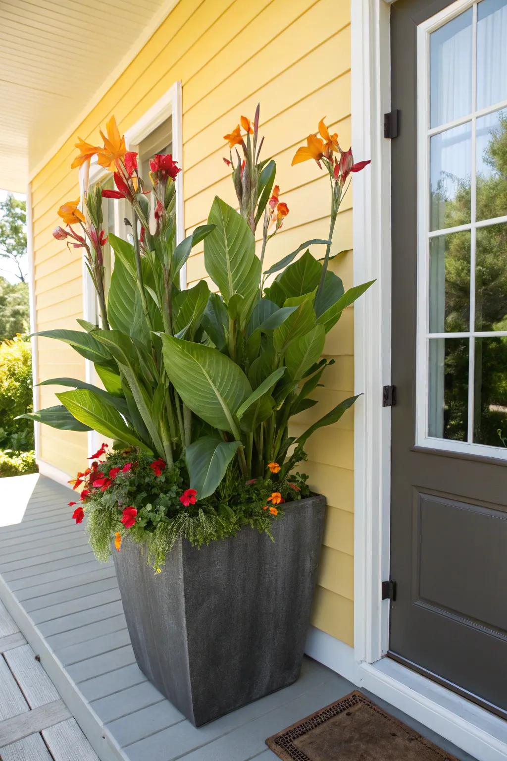 Cannas add height and a tropical vibe to your porch.