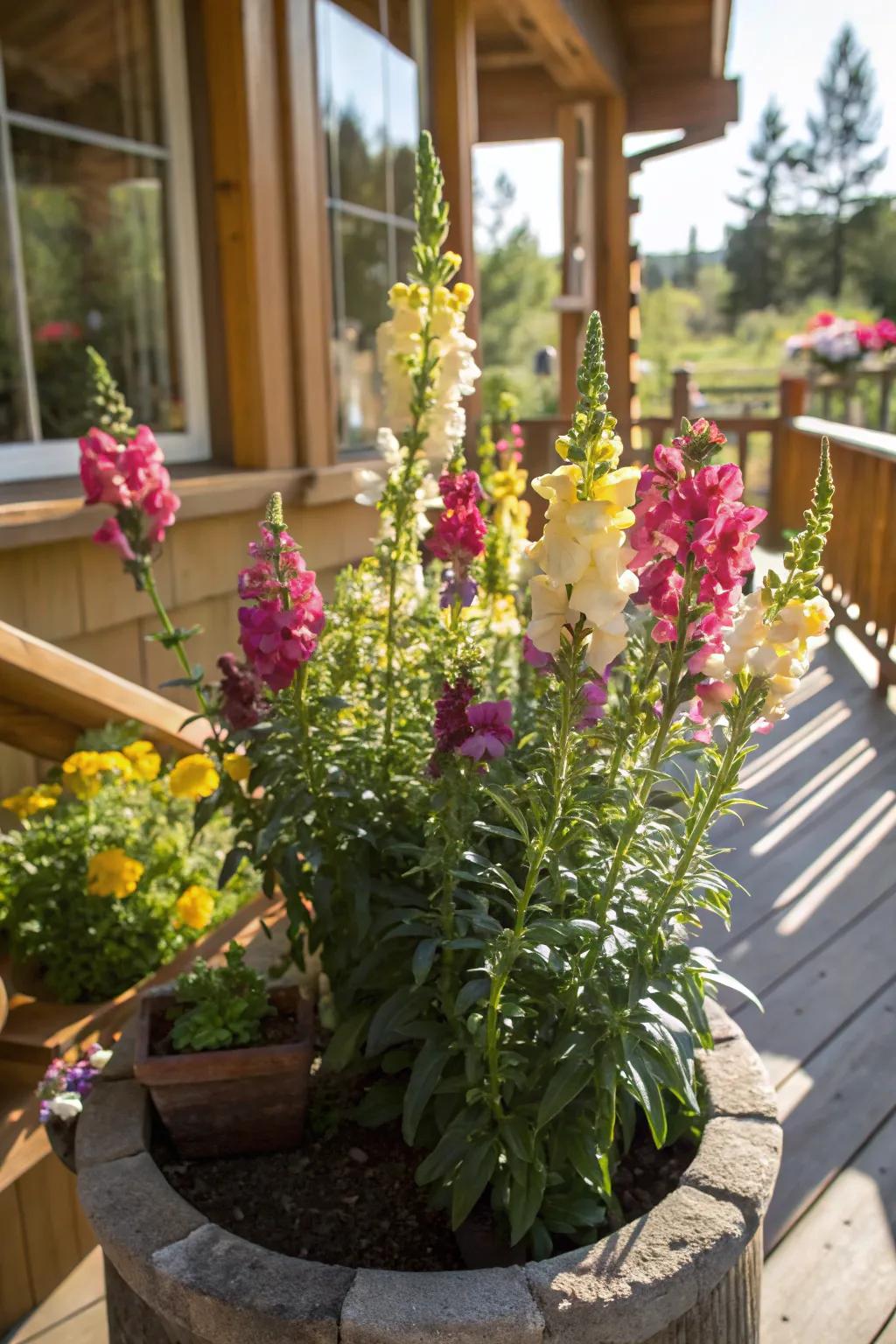 Snapdragons bring vertical interest and color to sunny areas.