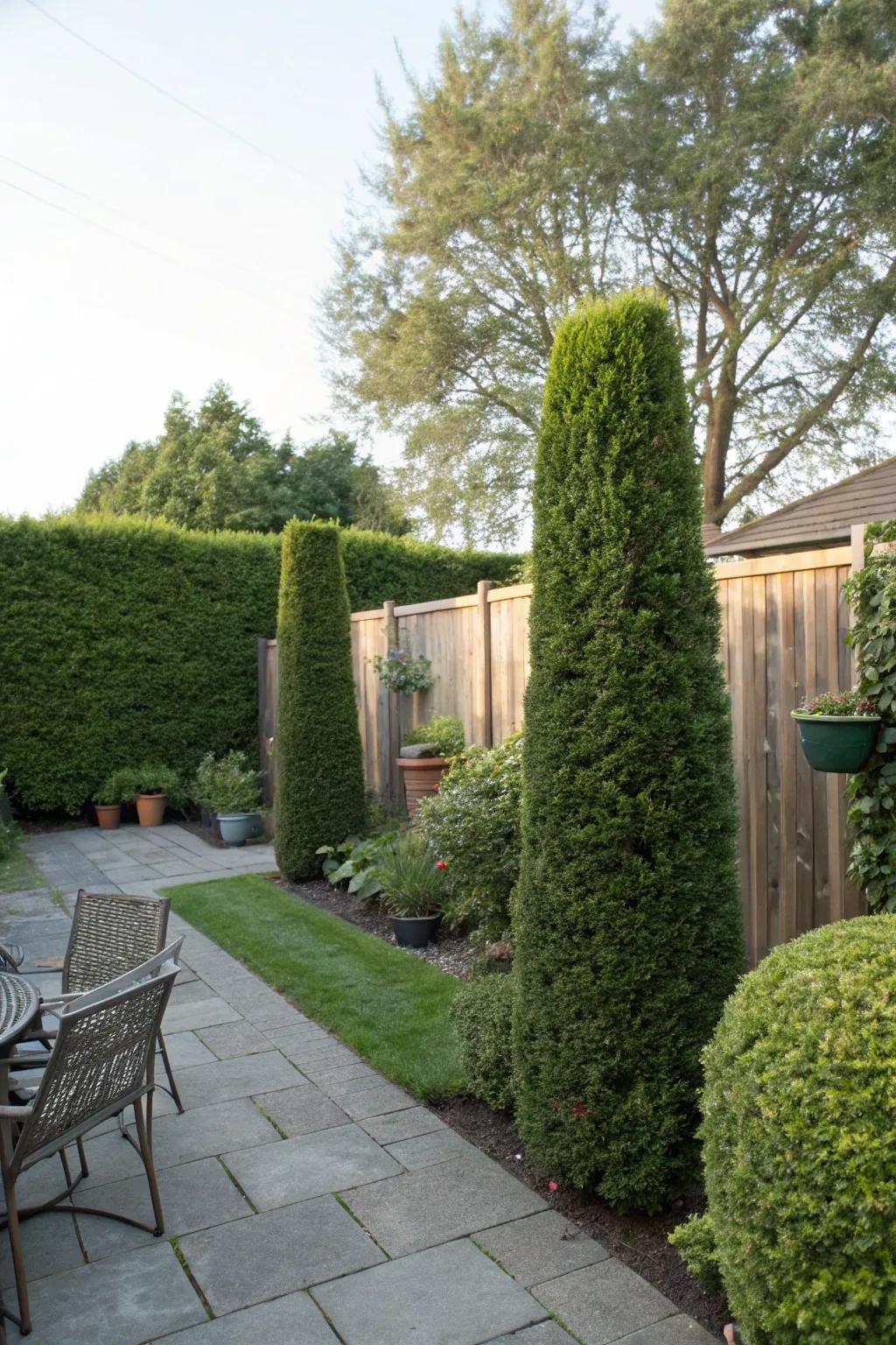 Ensure privacy with lush, tall hedges.