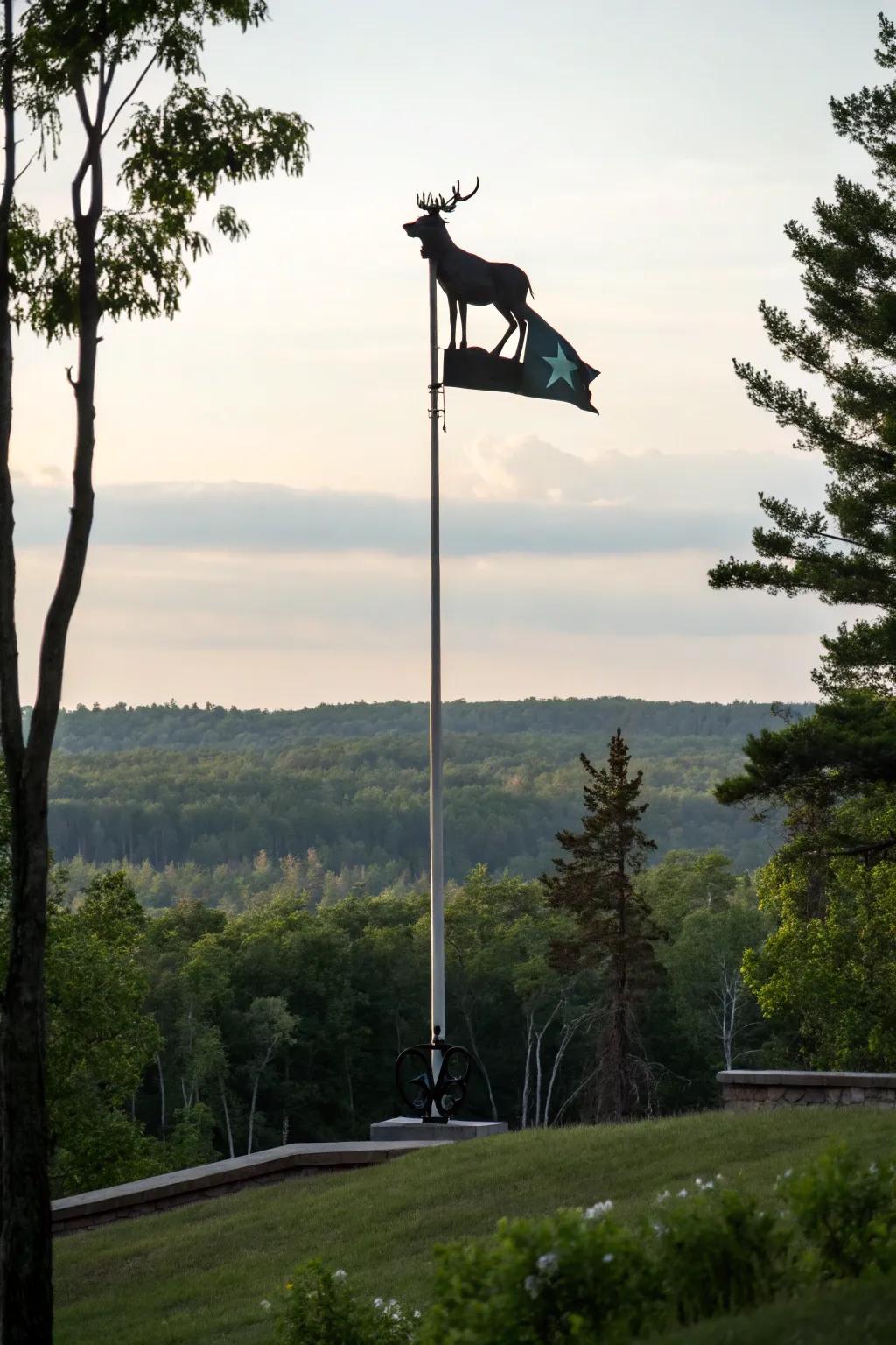 An animal silhouette topper adds a wild touch to this flagpole.