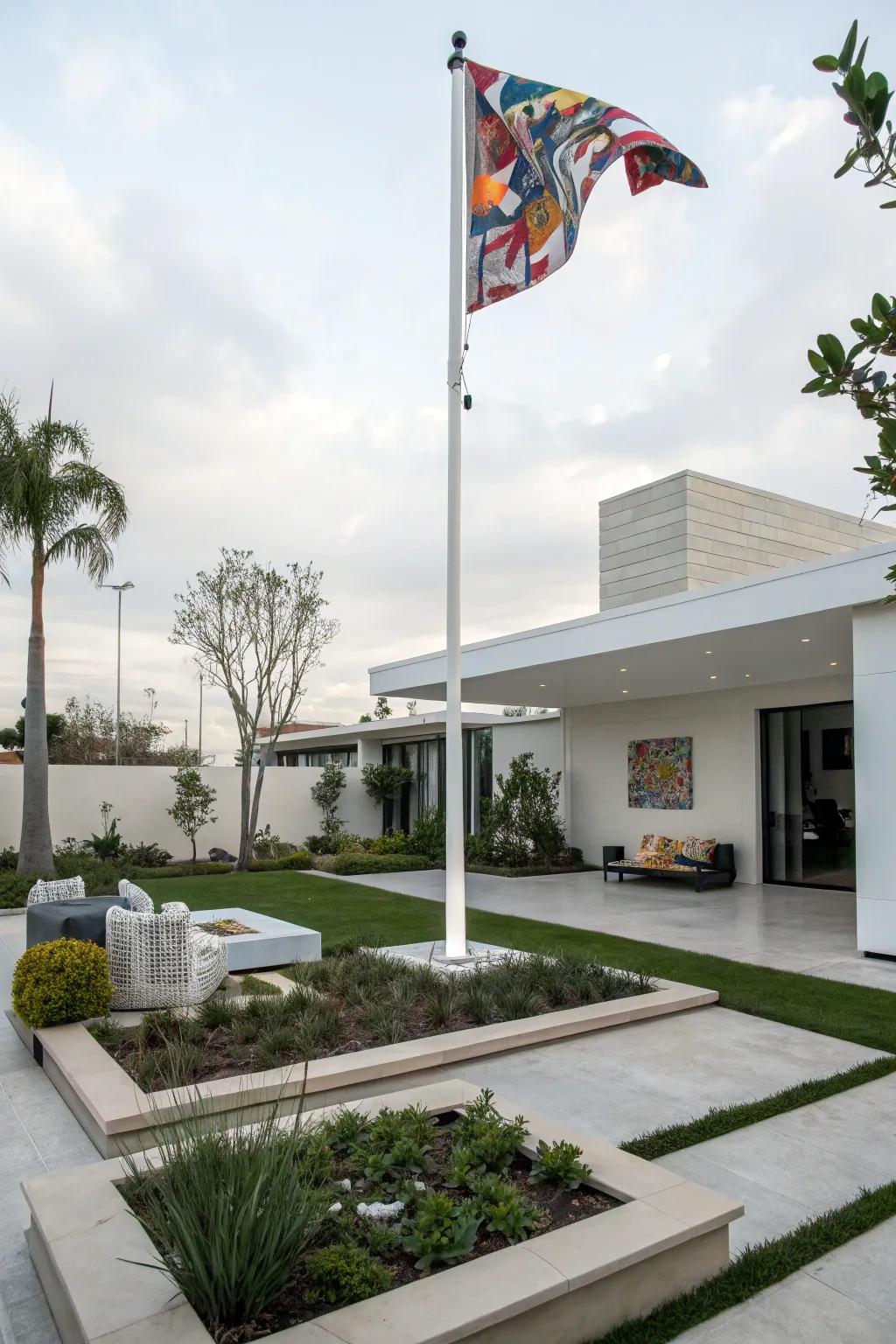 An abstract art topper brings modern creativity to this flagpole.