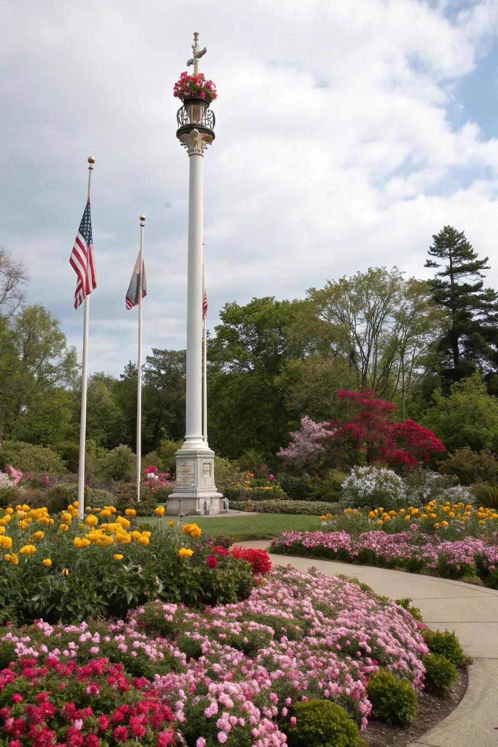 A floral finial topper complements this garden's beauty perfectly.