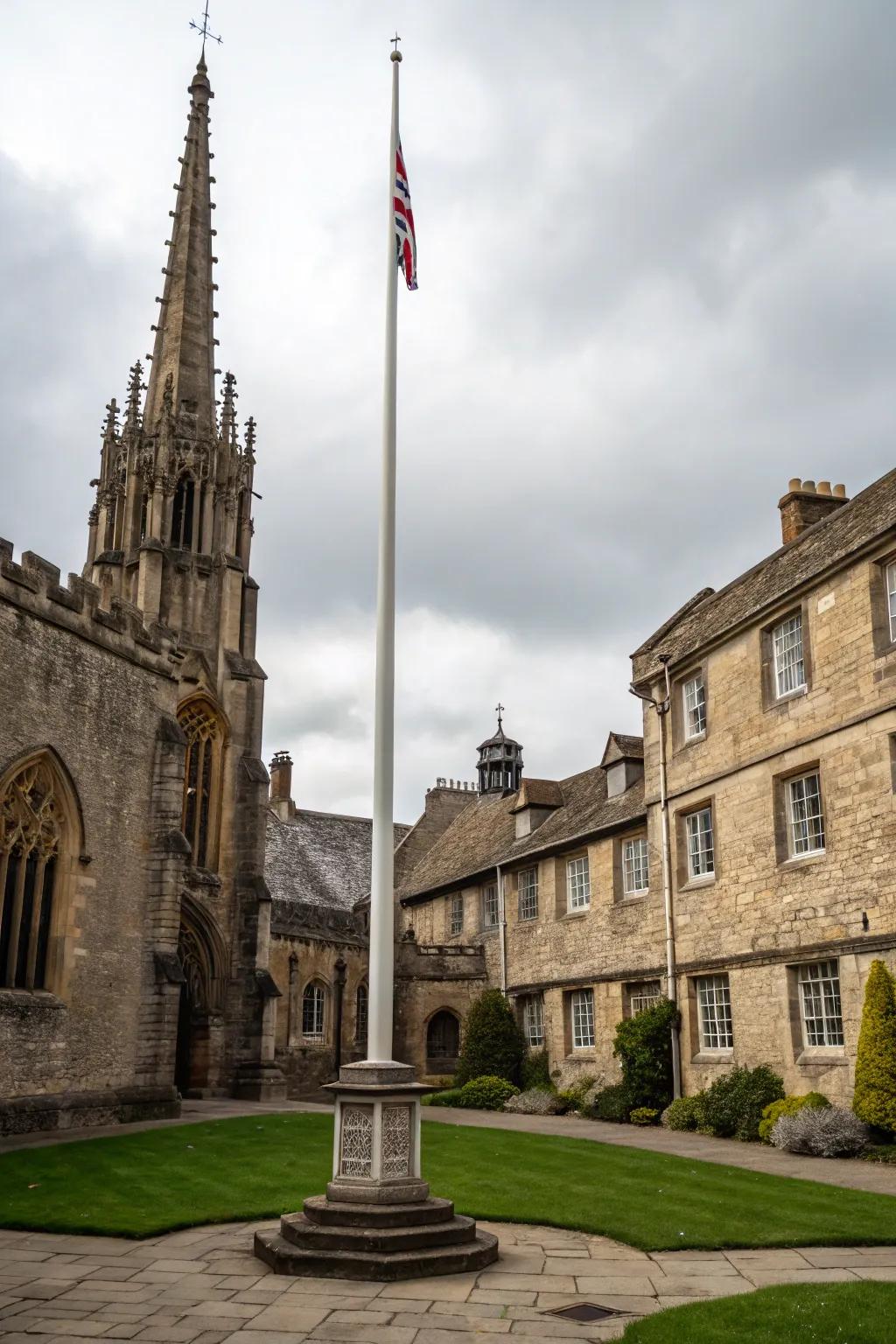 A gothic spire topper lends dramatic elegance to this flagpole.