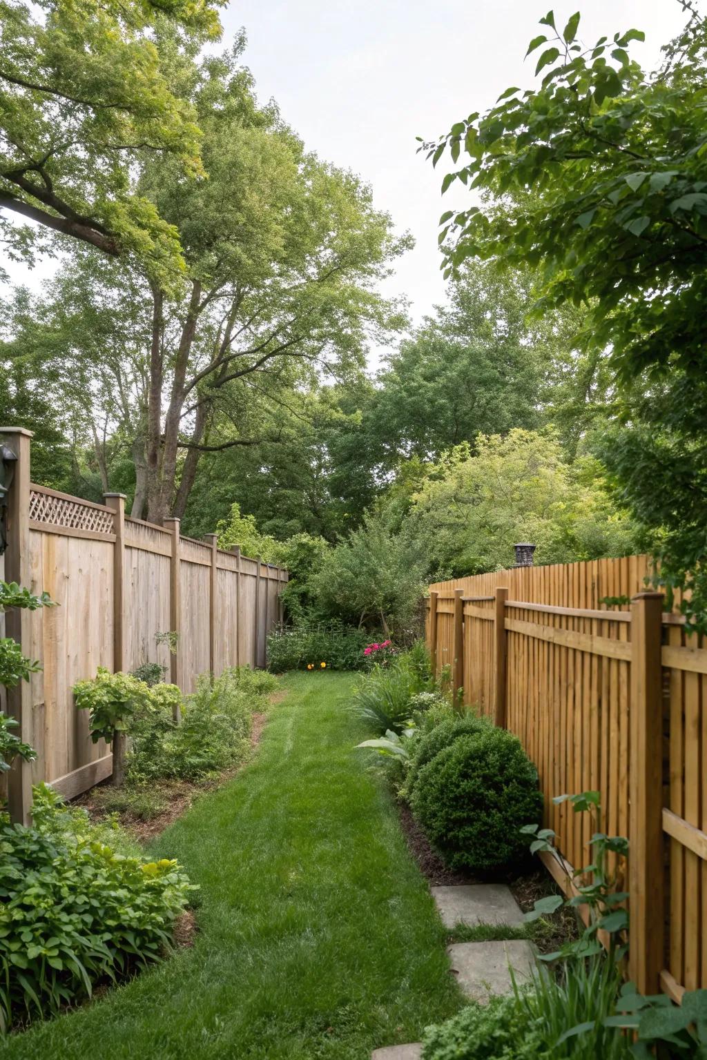 Tall wooden fences offer immediate privacy and complement the natural landscape.