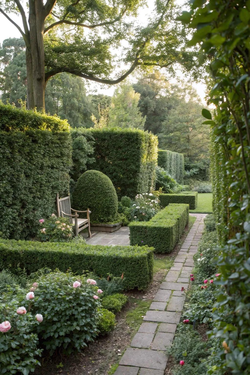 Holly hedges offer privacy and a charming, classic garden look.