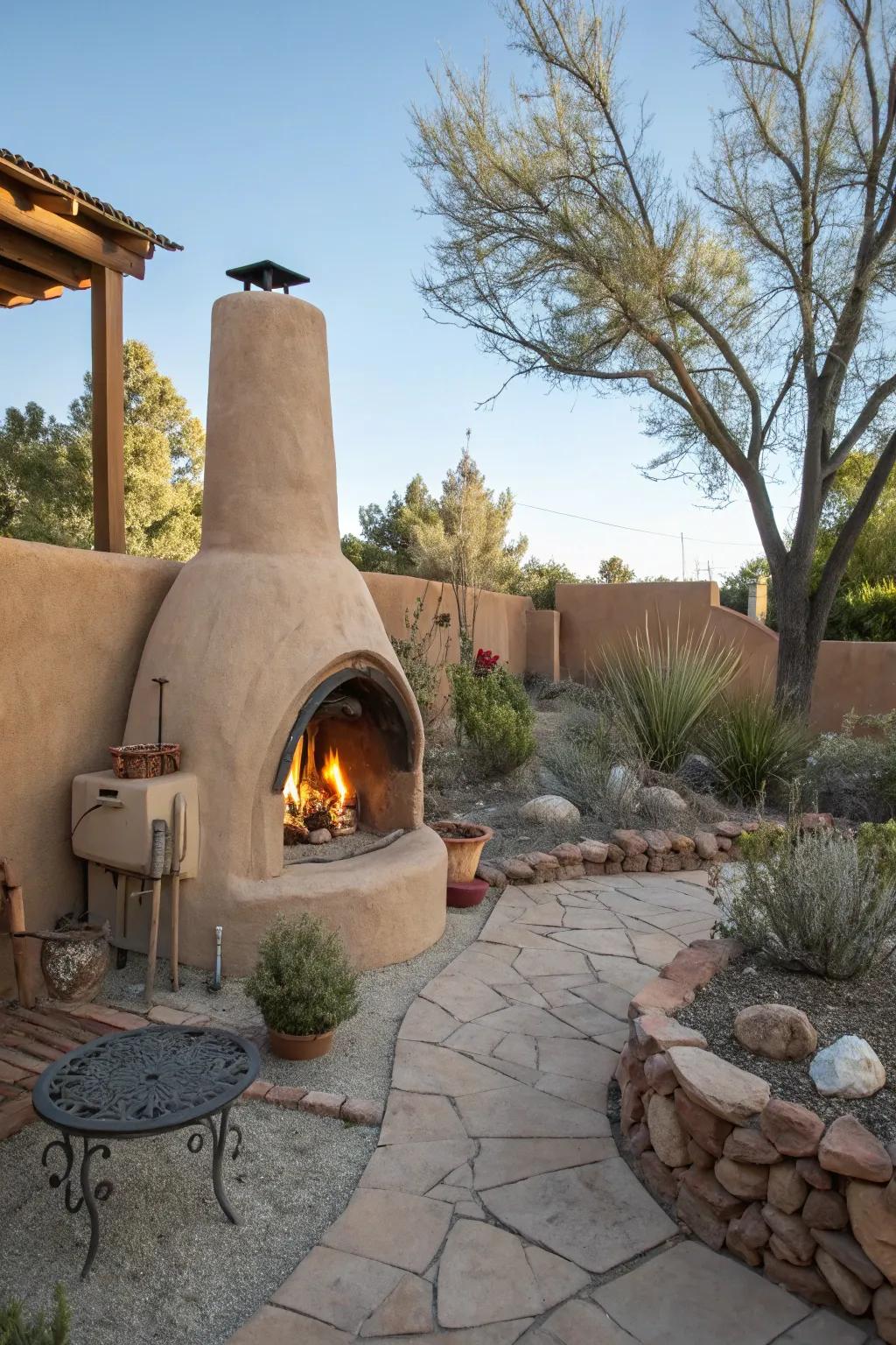 Add warmth and ambiance with a Kiva fireplace.