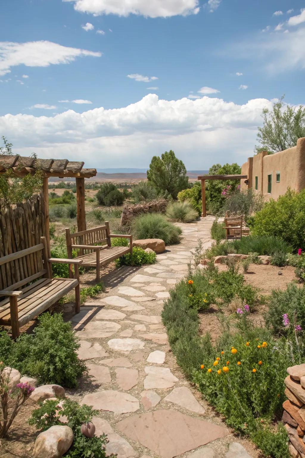 Achieve balance with stone and wood elements.