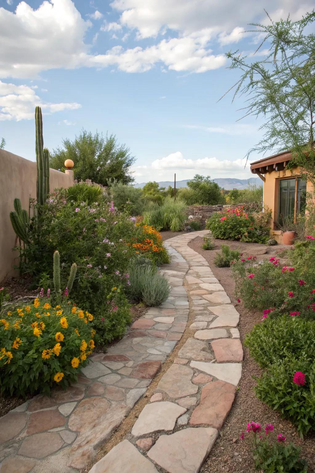 Invite exploration with curved desert pathways.